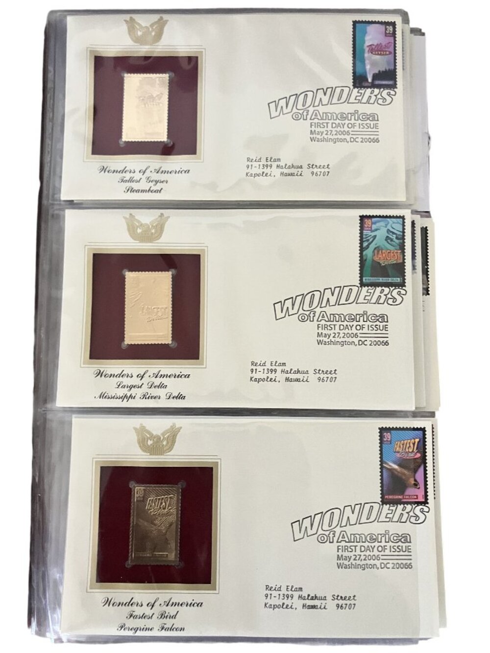 Wonders Of America First Day Of Issue Stamps & Gold Replicas Set 2006